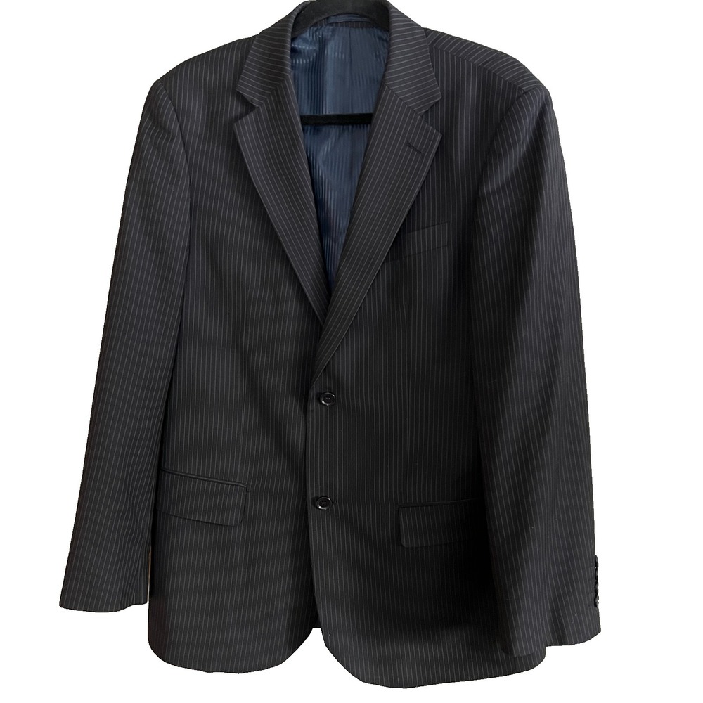 Bertolini Blazer Mens Coat Two Button Jacket Black Pinstripe Wool Silk Men's 40‎